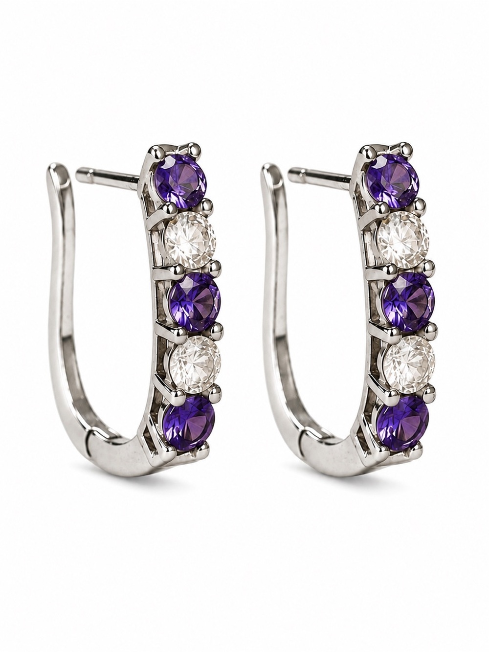 Sterling Silver tanzanite and cz Hoop Earrings